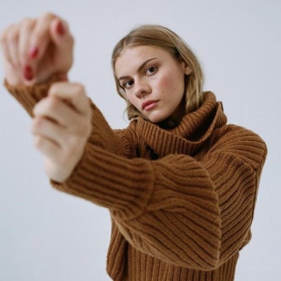 UO Mia Turtleneck Cropped Sweater - XS Bronze - Picture 3 of 6